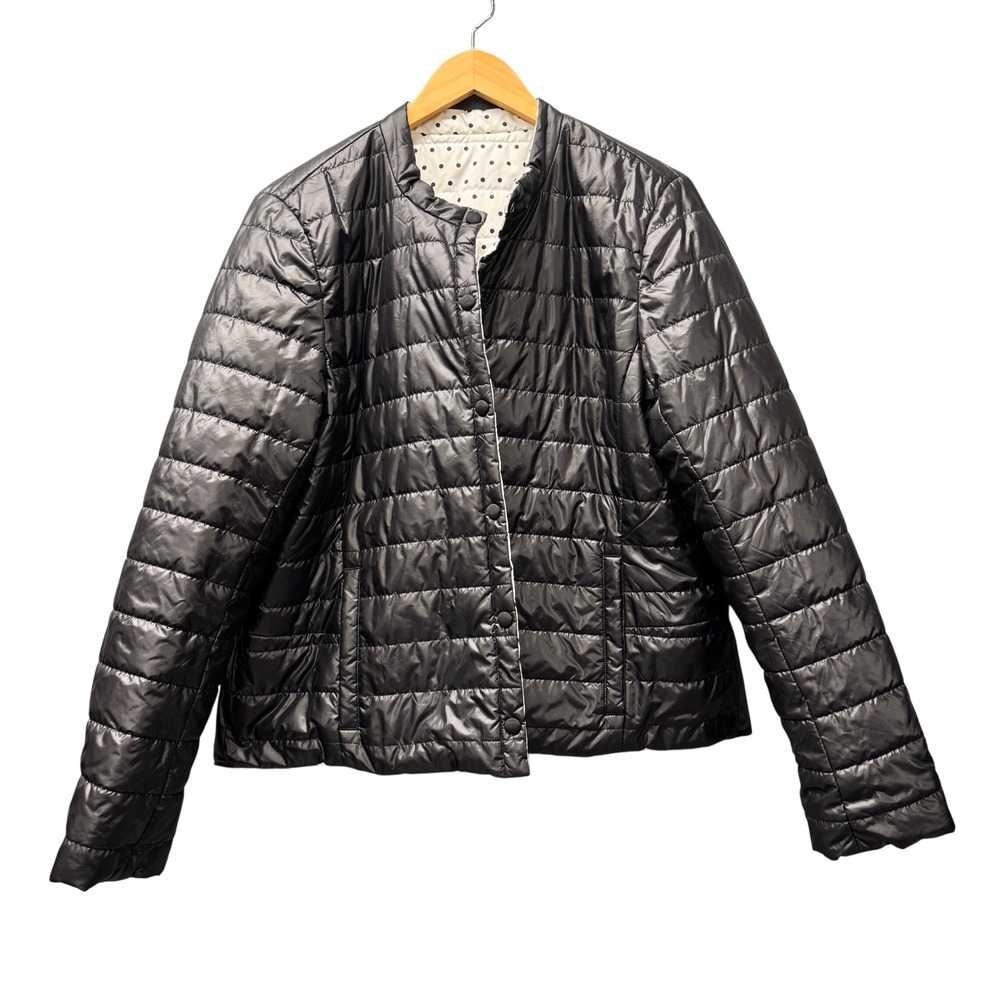 Kate Spade Puffer Jacket Womens XL Reversible Polka Dot Black White Peplum Back